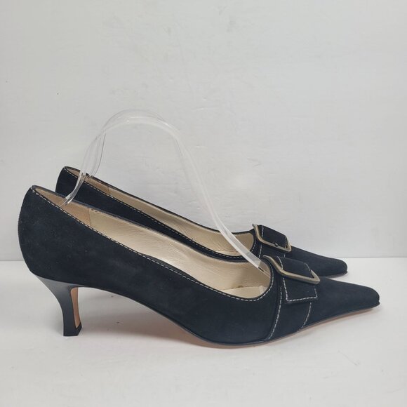 Amalfi Women's Black Suede Pointed Toe Kitten Heel Shoes US Size 10B - Picture 1 of 8